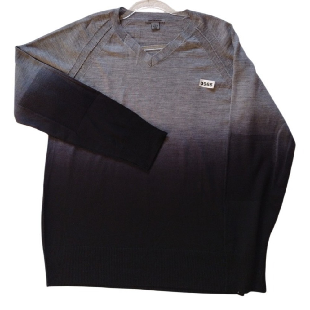 Johnston & Murphy Sweater Mens XL V Neck  Grey‎ Black Ombre 100% Merino Wool